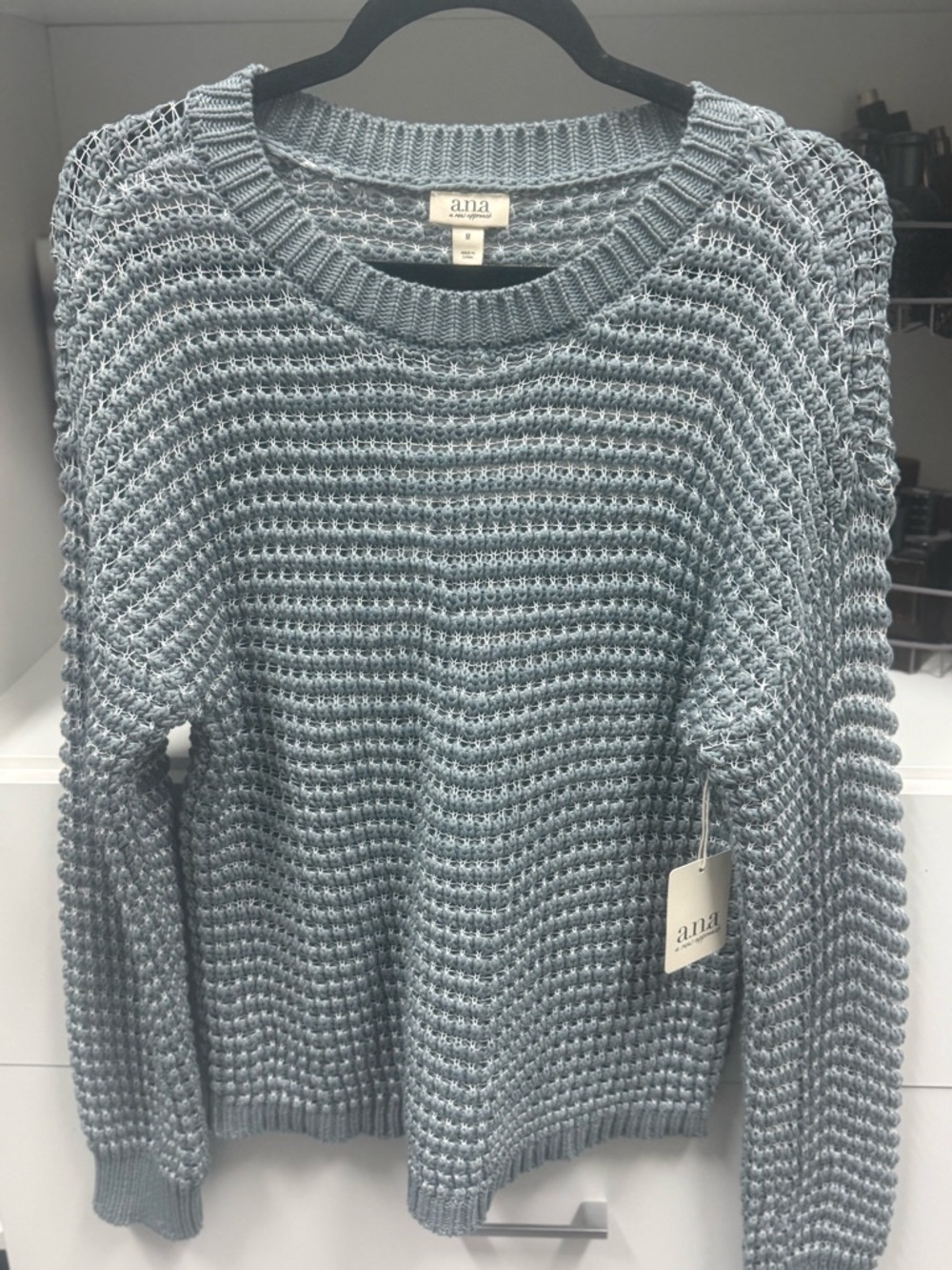 a.n.a Women's Waffle-Knit Crew Sweater in Light Blue